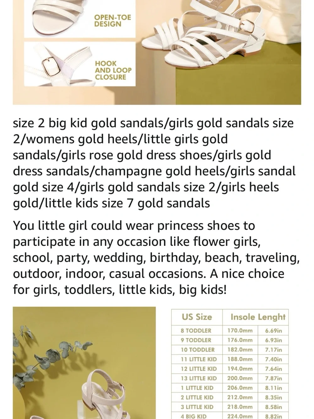 Pandaninjia toddler girl sandals low heel princess shoes